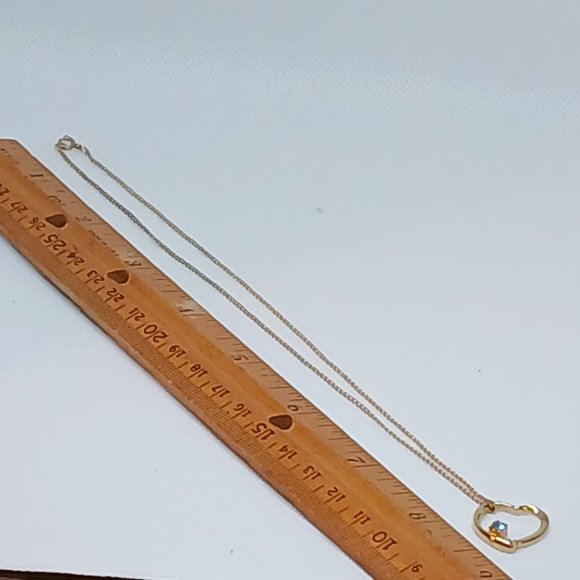 Vintage Gold Tone Open Heart Pendant Necklace with Faux Stone #13W - Picture 7 of 13